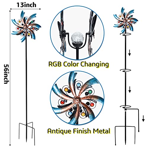 Misumiso 57 Inch Solar Wind Spinner, Outdoor Metal Stake Yard Spinners, Garden Wind Catcher Wind Mills, Solar Powered Rgb Color Changing Led With Glass Ball, Lawn Yard Patio Decoration #TOP1