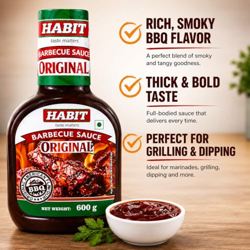 Image of HABIT Barbecue Sauce - 600g x Pack of 1 | 100% Vegetarian | Sweet & Tangy Flavor | Perfect for Grilling, Marinades, Basting & Toppings