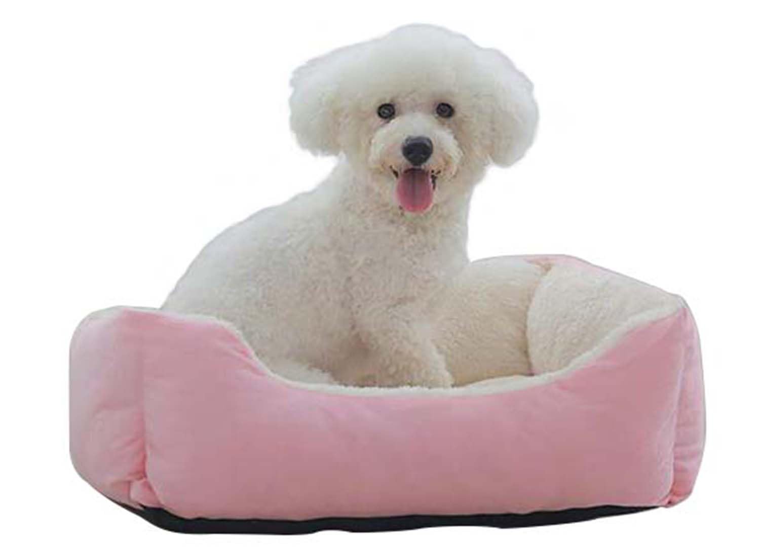 Cama ortopédica para perros y mascotas, lavable, cojín rectangular suave para mascotas, sofá calmante para perros medianos y pequeños (rosa, 43 x 32 cm)