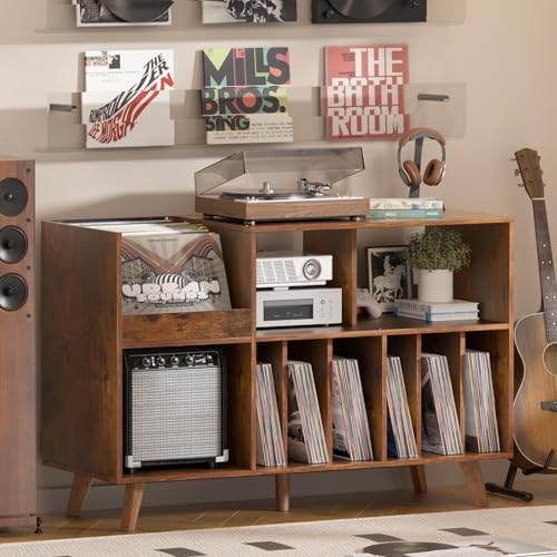 Großer Plattenständer mit Aufbewahrung,Plattenspieler-Ständer mit Ablage,Vinylplatten-Halterung mit Präsentationsfläche,Plattenständer für bis zu 450 Alben, Plattenregal für Musikzimmer und Wohnzimmer
