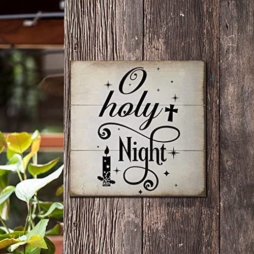 Plaque murale O Holy Night en bois rétro déco rustique