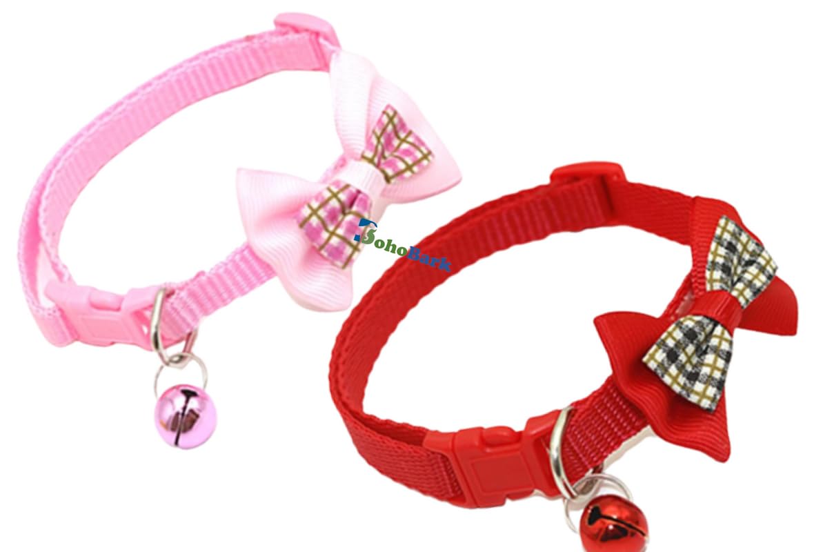 BohoBark Adjustable Cat Collars Cute Bow-tie with Bell, Safety Identification Collars for Puppy, Kitten and Small Pets (Pink Yellow), Polyester;Nylon, (Pack of 2) (B0C8B6LT1H) Amazon Price History, Amazon Price Tracker