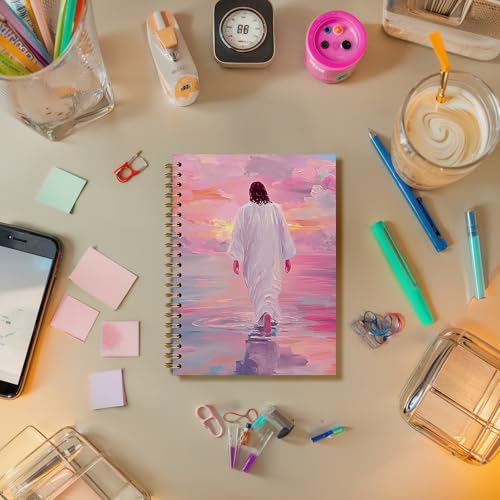 Jésus marchant sur l'eau rose carnet de prière robuste à spirales 14x21 - 2