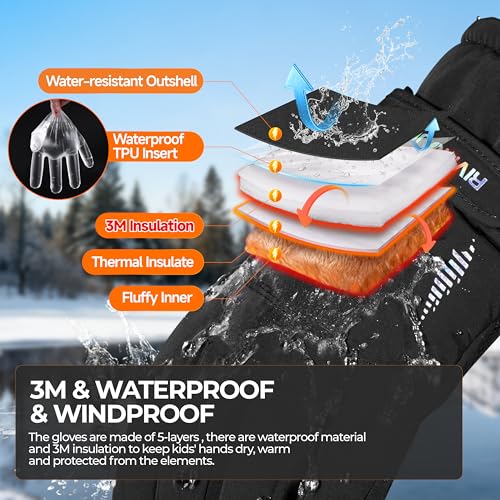 rivmount Kids Winter Gloves Warm Thermal Cold Weather Snow Waterproof Windproof Touchscreen Ski for Boys Girls - Image 6