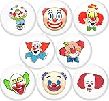 Clowns Set of 8 New 1' inch (25mm) Button pin Badge Faces Creepy Make up Circus car Love Emoji