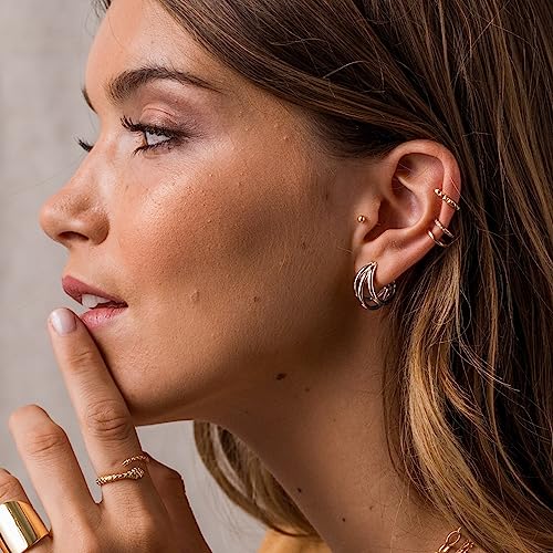 Image of Chunky Gold Hoop Earrings for Women, 14k Gold Plated Thick Triple Hoop Earrings Hypoallergenic Trendy Chunky Gold Hoops Earrings Dainty Jewelry Gifts for Women