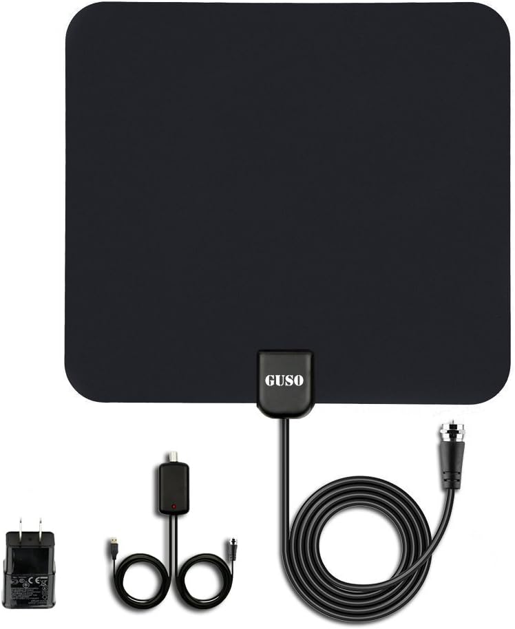 GUSO TV Antenna Indoor HDTV Digital Antenna 50 Miles Long Range with Built-in Amplifier Signal Booster and 10 Feet Coax Cable