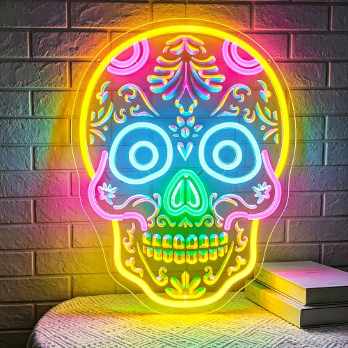 Image of Skeleton Neon Sign for Wall Decor Skull Light Up Sign Hallowmas Led Signs for Room Party Home Wall Decor USB Powered