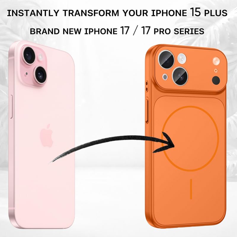 Image of SHINESTAR Converter Case for iPhone 15 Plus | Premium Protective Mag-Safe Cover | iPhone 17 Pro / 17 Pro Max Series Style Design | in-Built Camera Guard | Wireless Charging Compatible - Orange
