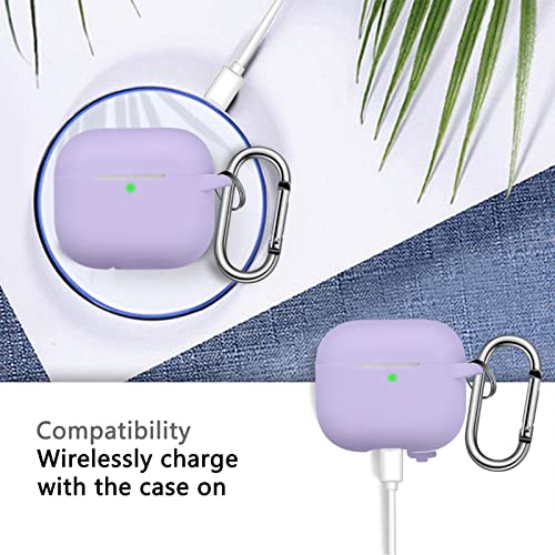 R-Fun Airpods 3 Case Cover, Silicone Protective Accessories Skin With Keychain Compatible With Apple Airpod 3Rd Generation 2021 For Women Girl,Front Led Visible-Banana Violet #TOP4