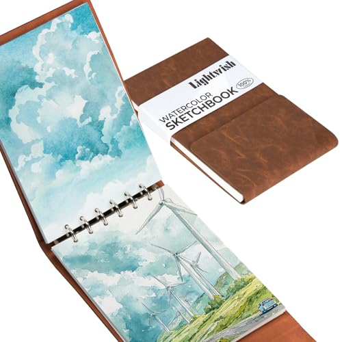 LIGHTWISH 水彩スケッチブック コットン100% 300g/m² 中目 20枚 14×21cm アーティスト用 携帯 水彩 色鉛筆 アクリル対応 日記帳