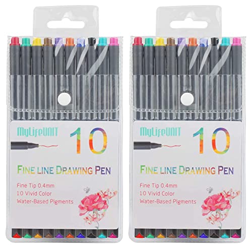 Mylifeunit Colored Pens, 20 Pieces 0.4 Mm Fine Liner Pens Set For Writing, Sketching, Drawing And Journaling, 10 Assorted Colors #TOP7