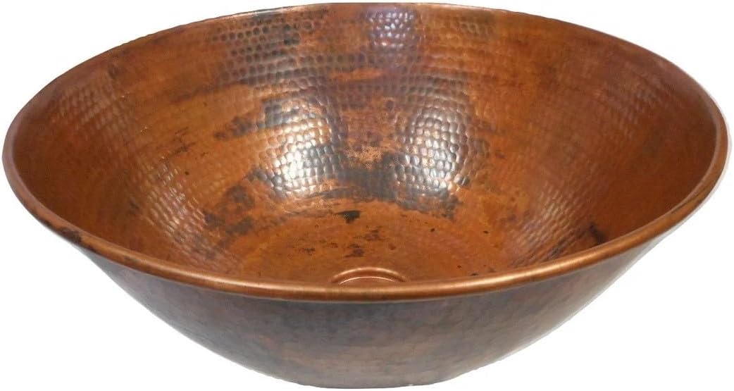 Simply Copper 14" Round Copper Vessel Countertop Sink in Natural Patina with Daisy Drain and 13" ORB Clayborne Vessel Filler Faucet