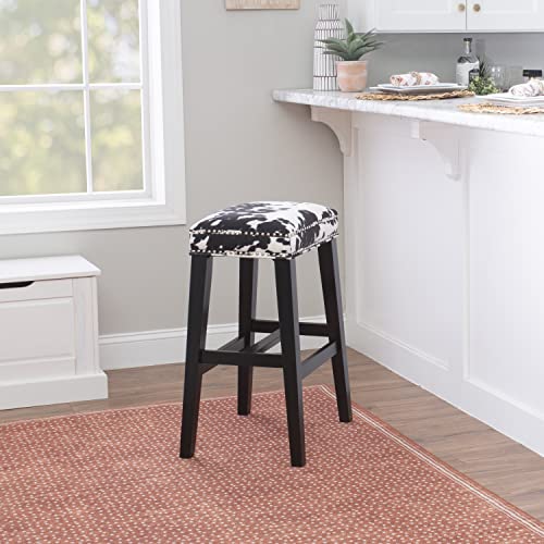 Linon AMZN0531 Harlow Black Cow Print Backless Barstool thumb #1