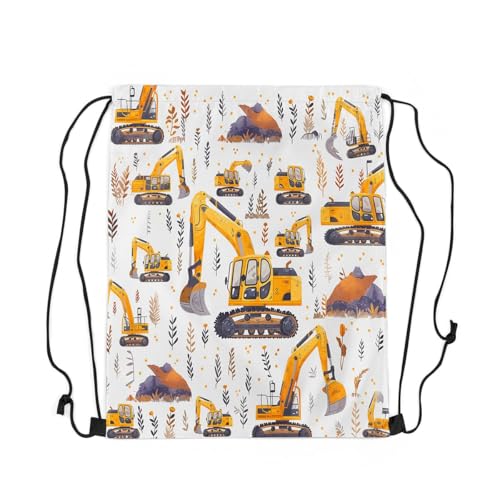 Feelyou Excavator Drawstring Backpack Tractor Truck Gym String Bag Tractor Machinery Construction Vehicle Sports Drawstring Sackpack Cartoon Truck Drawstring Bags