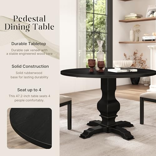 Image of Roundhill Furniture Havre Pedestal Base Round Dining Table, Black