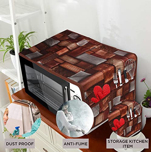Image of Polyester 3-Layered Digital Printed Microwave Oven Top Cover With 4 Utility Pockets Suitable for Upto 30 Liter (Brown, Size-36x14 Inches)