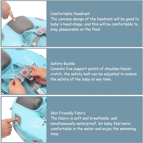 Image of Baby Pool Float with UPF50+ 3D Adjustable Canopy, Add Tail Mambobaby Float Non Inflatable Infant Floats for Pool, Cartoon Narwhal Baby Floats (NGreen with Canopy-T05NGCTLUROHML01T05)