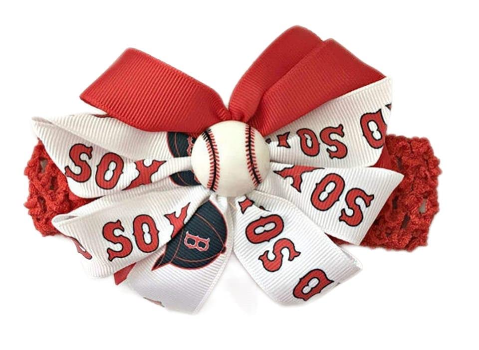 Image of Red Sox Baby Girl Boutique Bow Crocheted Headband