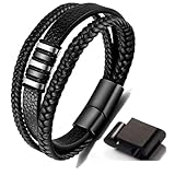 Geschenk für Männer - Herren Armband - Lerderarmband - Leder Armreif schwarz - geflochten Echtleder Breites Wickelarmband mit Magnet Verschluss