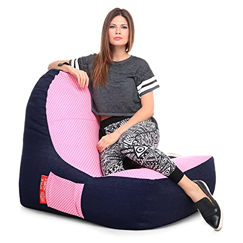 Image of Style Homez Urban Design Denim Canvas Polka Dots Printed Chair Bean Bag XXL Size Filled with Beans Fillers
