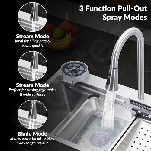 Image of Plantex 304 Grade Stainless Steel Kitchen Sink /Waterfall Kitchen Sink with Anti-Scratch Design /Sink with Pull-Down Faucet - (30 X 18 X 10 Inch, Matt)