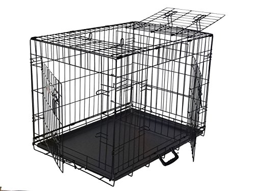 Go Pet Club 36-Inch Three Door Folding Metal Wired Cage Crate Dog Kennels Outdoor And Indoor Pet With Divider Panel, Removable Tray And Handle, Black #TOP1