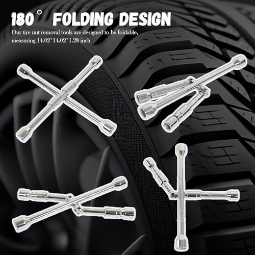 Image of Universal Lug Nut Removal Tool,Foldable 17mm,19mm,21mm,23mm 4 Way Lug Wrench for Labor Saving Removing and Fastening,14 Inch Heavy Duty Cross Lug Nut Wrench of Tire Tools