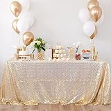 ShinyBeauty Sequin Tablecloth 90x132-Inch Light Gold Rectangle Table Cloth Glitter Table Cover Champagne Gold Tablecloth Decorative Overlay Sparkle Linen for Wedding Dessert Decoration