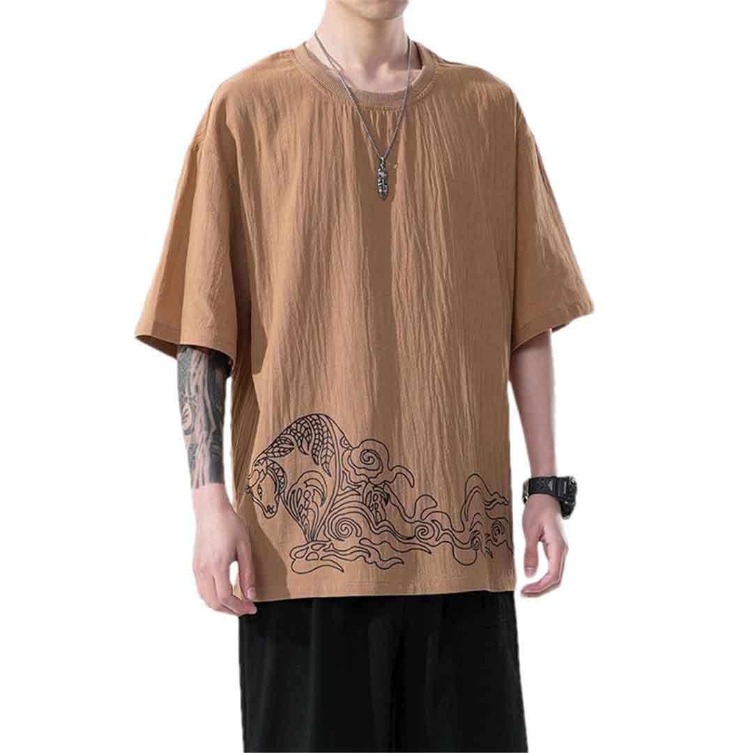 Camicetta in cotone allentato stile orientale magliette da uomo alla moda streetwear alla moda moda