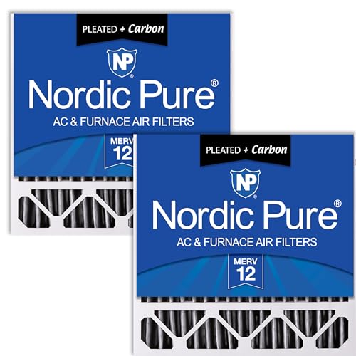 Image of Nordic Pure 20x20x5 (19 5 /8 x 19 7 /8 x 4 3 /8) Honeywell Replacement Furnace Filters MERV 12 Plus Carbon 2 Pack | Actual Size: 19 5 /8 x 19 7 /8 x 4 3 /8 Honeywell Replacement Made in USA, Advanced HVAC Furnace Filtration, Pet & Odor Control