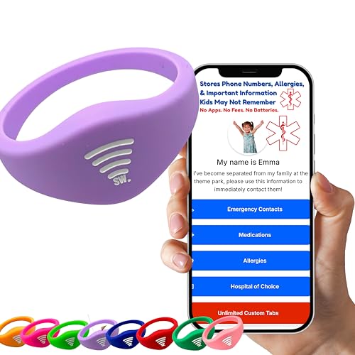 Image of Kids ID Bracelet - Fitted NFC Safety Wristband, Slip-On Child ID Band for Emergency Contact Info, Waterproof Silicone, Not GPS, Wear on Wrist or Ankle, Ideal for Theme Parks, Travel & Beaches
