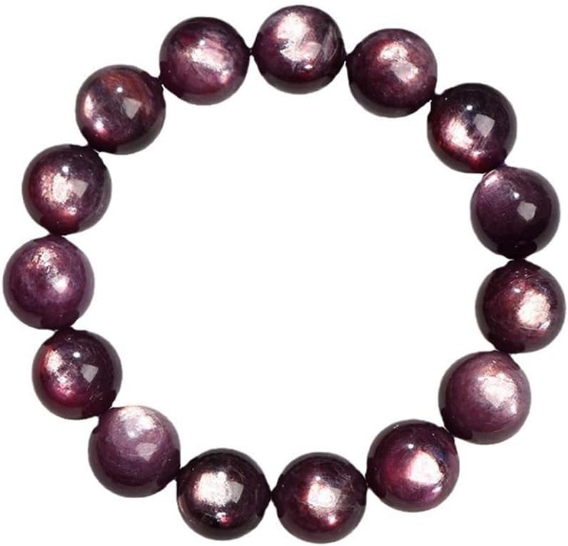 Charm Bracelet for Women Girls Natural Amethyst Round Bead Bracelet Purple Grape Cat's Eye Mother's Gift,14~15mm