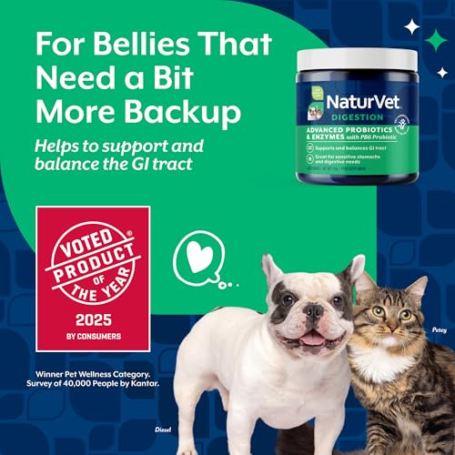 Image of NaturVet Advanced Probiotics & Enzymes Supplement for Dogs & Cats - 4 oz | Vet Strength PB6 Probiotic - Supports & Balances the GI Tract for Sensitive Stomachs, Powder