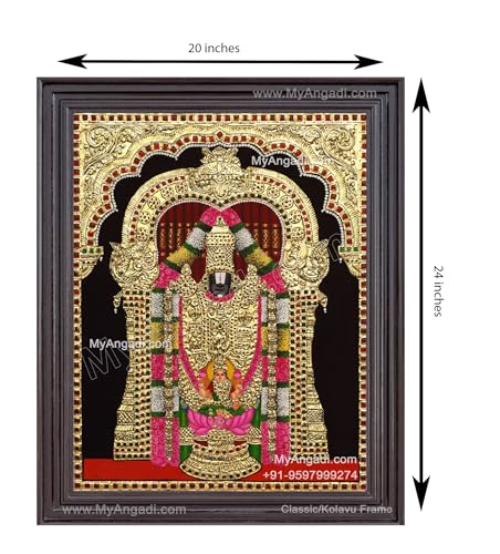 Image of MYANGADI Traditional Balaji Lakshmi Tanjore Painting, 22 Carat Gold Foil, 24x20 inches
