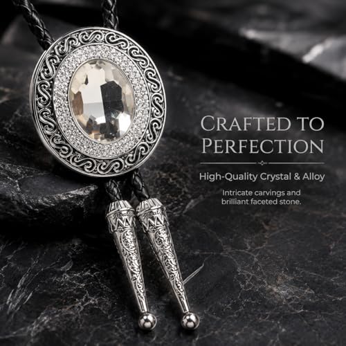 Image of Western Bolo Tie Cowboy Bolo Ties Rhinestone Necklace Bola Tie for Men Women