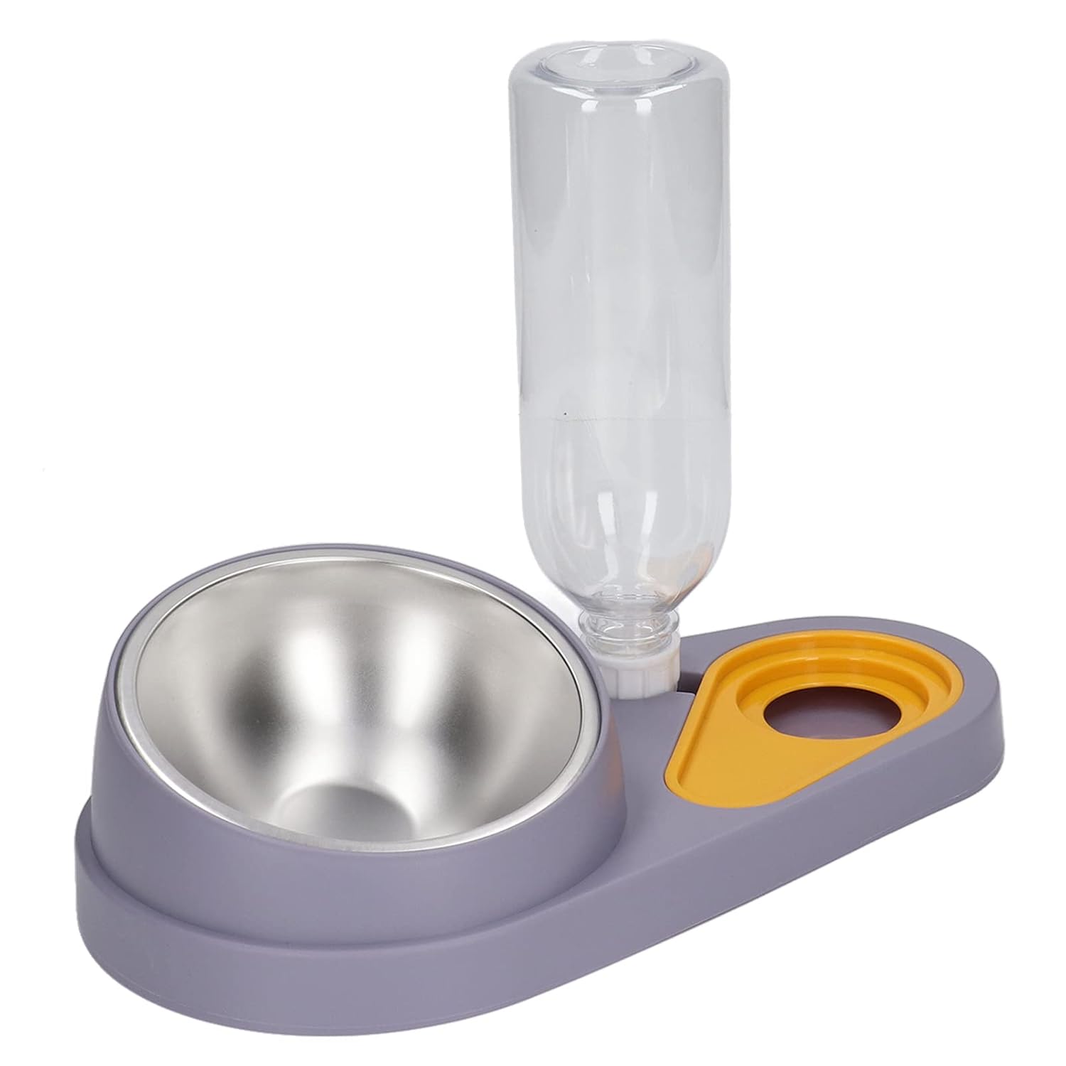 Automatic Cat Water Fountain, Self-Filling System 16 Degree Tilt Stainless Steel Double Bowl Set for Indoor Cats Multi-Pet Households Easy Cleaning