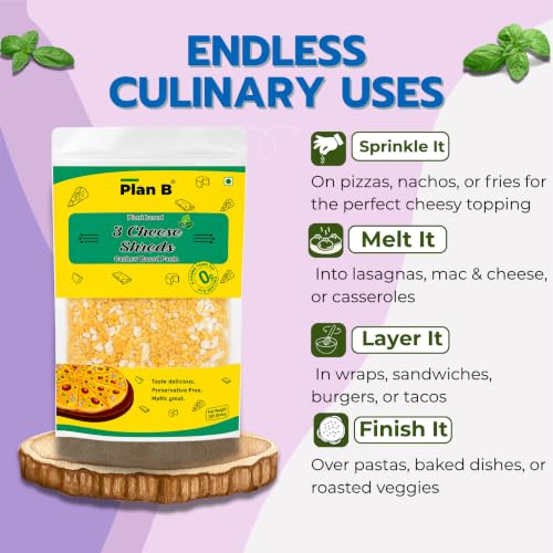 Image of Plan B Plant-Based 3 Cheese Shreds |Pack Of 2 (200 G Each) | Cheddar, Mozzarella & Parmesan Blend | Dairy-Free, Lactose-Free & Gluten-Free | Perfect for Pizza, Pasta & Sandwiches