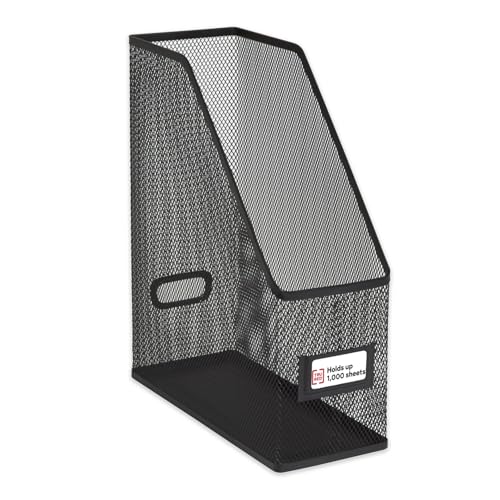 Staples TRU RED Metal Magazine File Organizer Black - Top - Loading Desktop File Holder with Handle Holds Up to 1000 Sheets