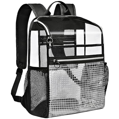 Clear Backpacks for School,17''Large Clear Backpack See Through Bookbag Heavy Duty Transparent Backpack for Boys Girls College Work,Black Sliver