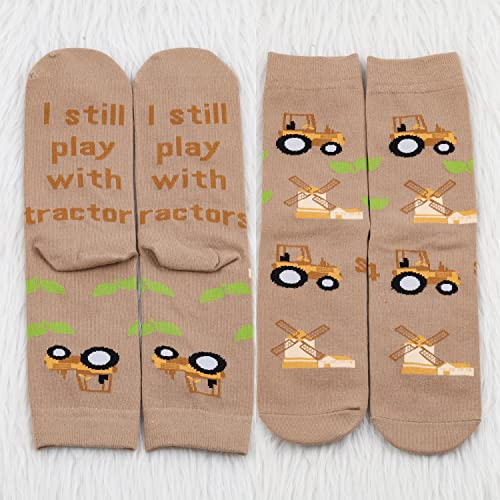 Image of MBMSO 2 Pairs Farming Socks I Still Play with Tractors Socks Funny Farmer Gift Farm Owner Gifts Tractor Lover Gift Socks