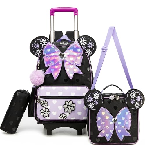 HTgroce Sac à Dos à Roulettes Fille pour École Primaire – Cartable Fille à Roulette CP CE1...