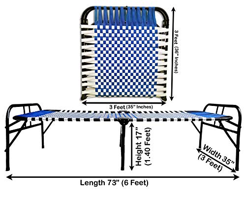 Image of ARTEMIST Metal Painted Single Folding Bed Space Saving Heavy Duty Portable Foldable Bed Frame Slat, Perfect Replacement Of Box Spring Bed 3X6 Feet (Blue Classic)