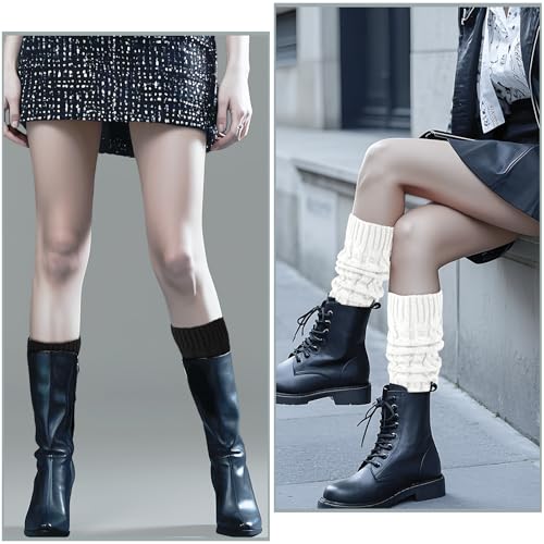 Image of 2 Pairs Leg Warmers for Women Winter Fashion Cable Knit Warm Leg Warmer Accessories for Party Sports Yoga