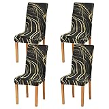 ALAZA Dining Room Chair Covers Slipcovers Set of 4, Gold Black Marble Spandex Fabric Fit Stretch Rem