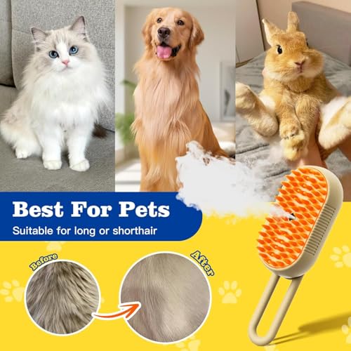 Image of 3-in-1 Rechargeable Cat Steam Brush for Shedding and Grooming - Self-Cleaning Pet Brush for Dogs and Cats - Massage, Clean, and Remove Loose Hair
