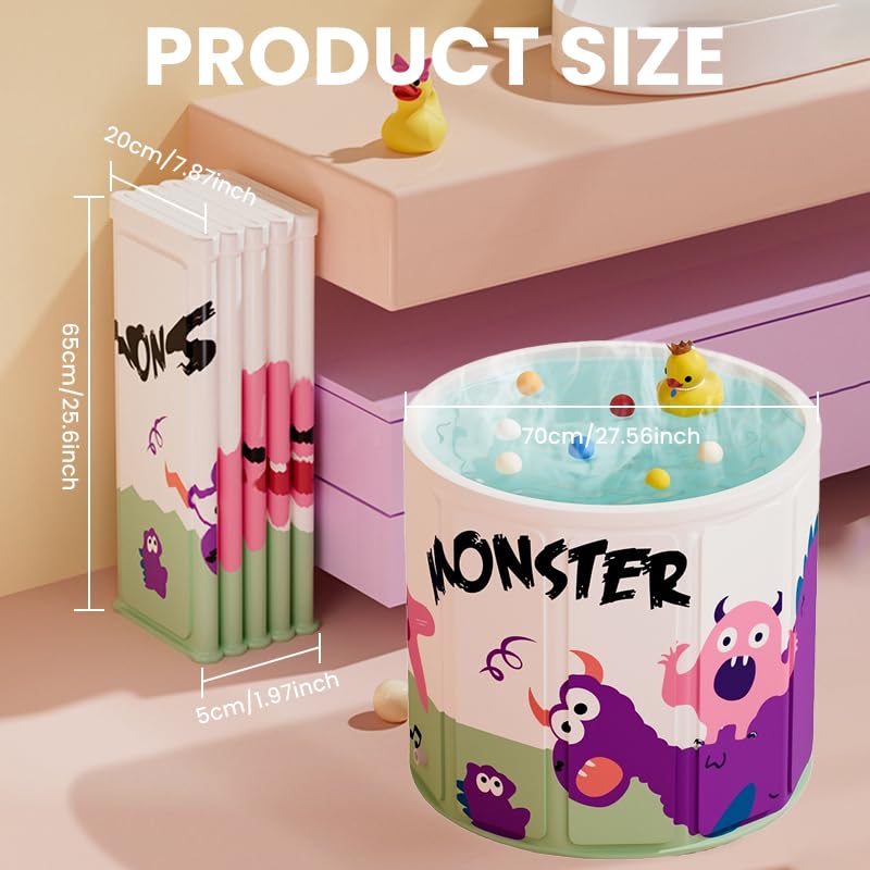 Image of HANNEA Folding Bath Tub for Adult for Bathroom Home SPA 27 inch Multifaceted Ice Bath Tub for Adults PVC Thermal Portable Bathtub for Cold Therapy Sitting Bucket with Drainage Pipe Cartoon