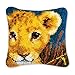 Coopay Kit Crochet de Verrouillage Tapis DIY Broderie pour Animaux, Kit Tapis Point Noué à Faire pour Débutants,Adultes ou Enfants,Latch Hook Canevas Coussin Point de Petit Lion 43x43cm