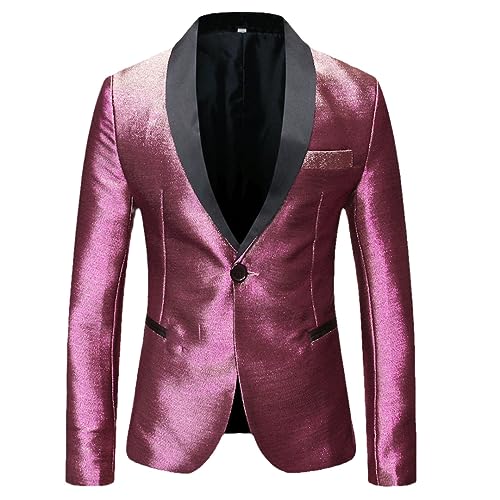 Mens Shiny Gradient Blazer One Button Shawl Lapel Elegant Suit Jacket