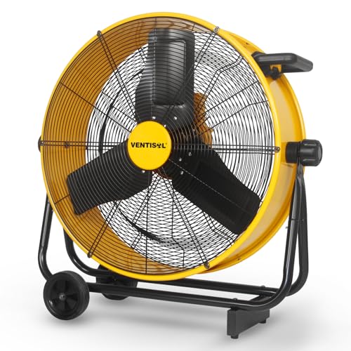 VENTISOL 24 Inch Super Quiet Variable Speed High Velocity Floor Drum Fan,with 12ft. Power Cord,7800CFM DC Motor, Industrial Metal Shop Fan with Adjustable Tilt&Wheels for Warehouse, Garage, Factory